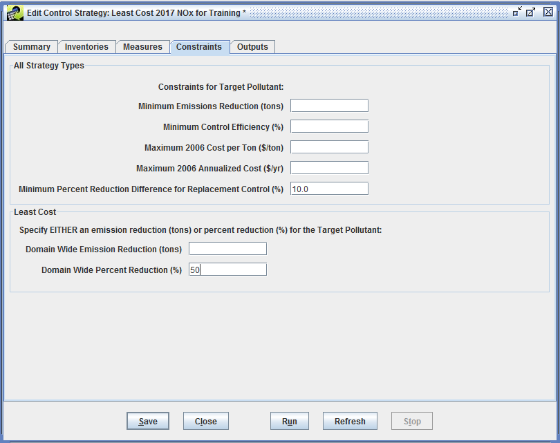 Figure 4-13: Constraints Tab of Edit Control Strategy Window