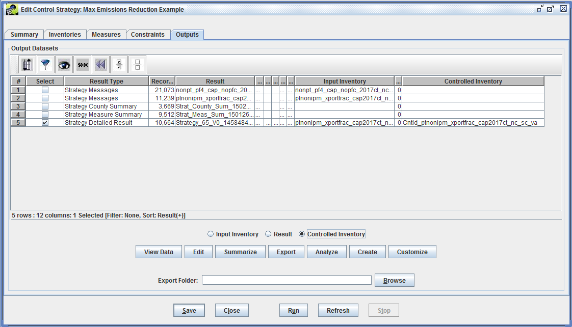 Figure 4-28: Controlled Inventory for Maximum Emissions Reduction Example