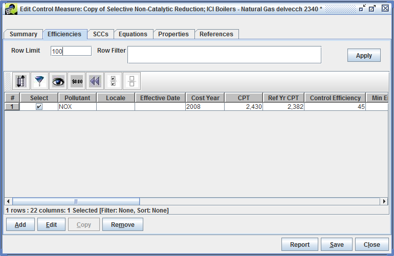 Figure 3-19: Efficiencies Tab of Edit Control Measure Window