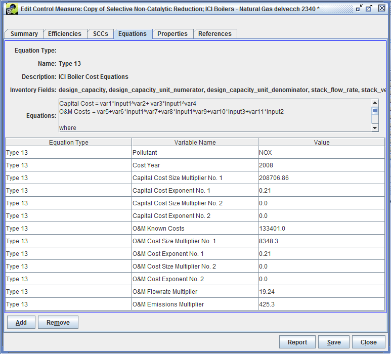 Figure 3-23: Equations Tab of Edit Control Measure Window