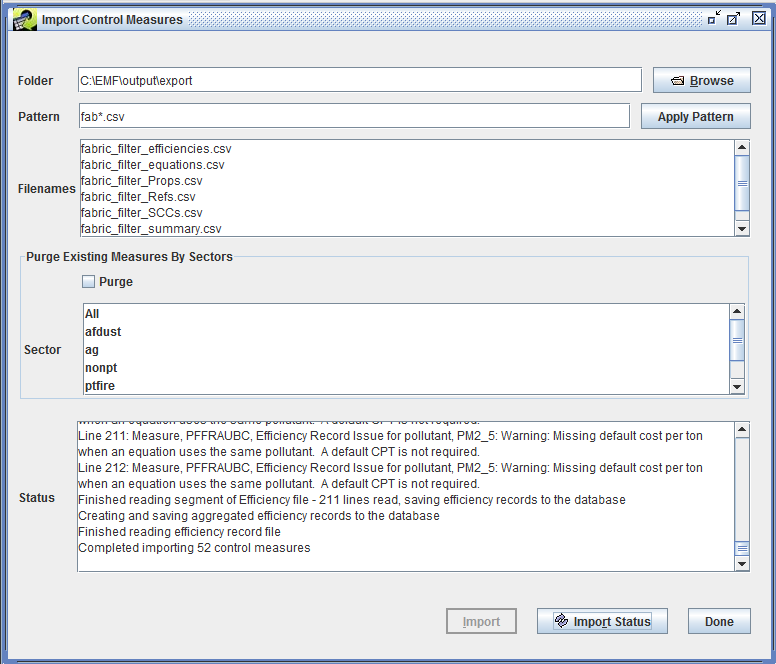 Figure 3-31: Import Control Measures Dialog