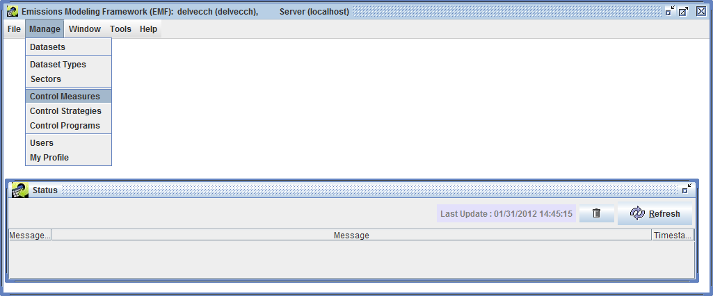 Figure 3-1: Manage Menu of EMF Main Window