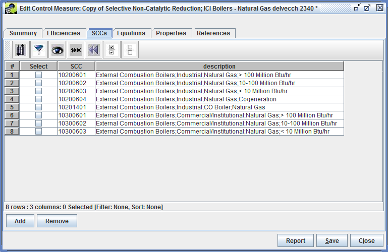 Figure 3-21: SCCs Tab of Edit Control Measure Window