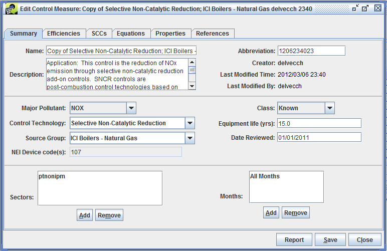 Figure 3-18: Summary Tab of Edit Control Measure Window