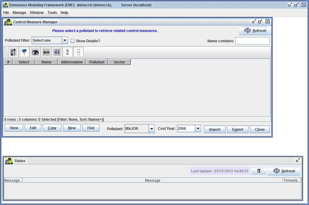 Figure 3-2: Control Measure Manager before Control Measures are Loaded