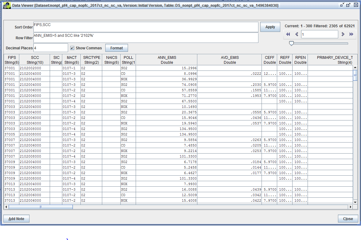 Figure 4-9: Data Viewer for an Emissions Inventory