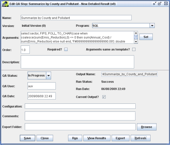 Figure 4-23: Edit QA Step Window to Create a Summary