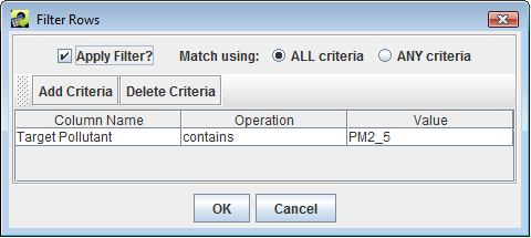 Figure 4-4: Filter Rows to Show Only Strategies Targeting NOx