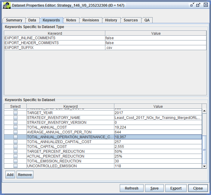 Figure 4-20: Keywords Tab of Dataset Properties Editor