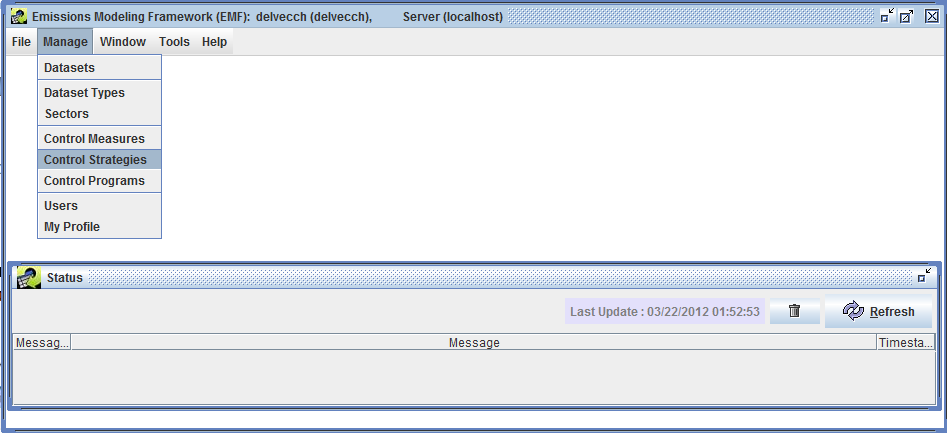 Figure 4-2: Manage Menu of EMF Main Window