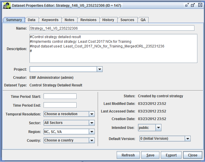 Figure 4-19: Summary Tab of Dataset Properties Editor