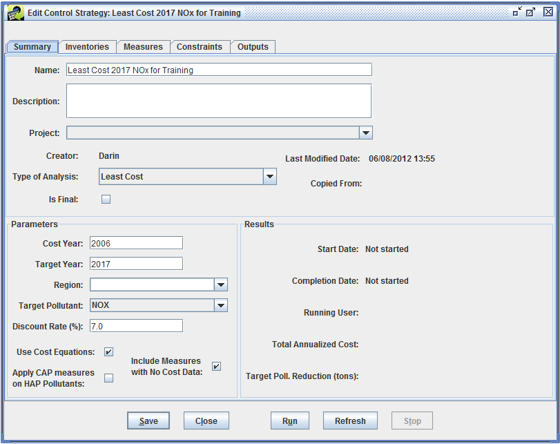 Figure 4-5: Summary Tab of Edit Control Strategy Window