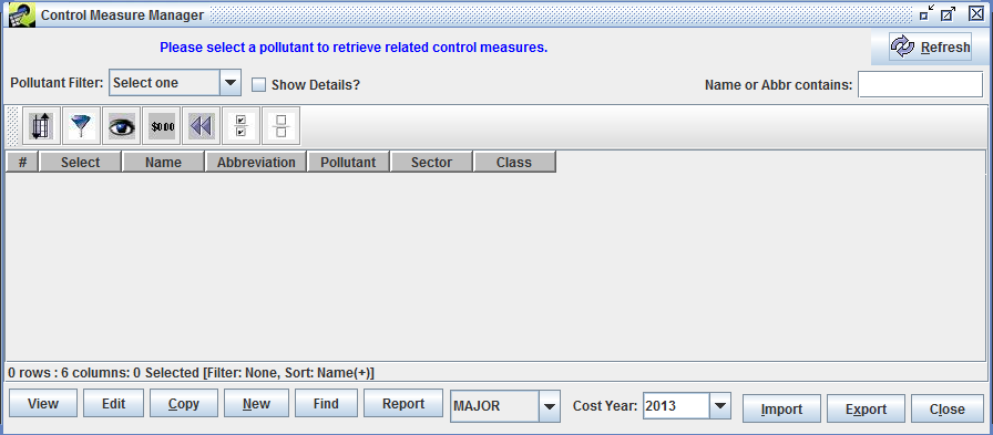 Figure 37: Control Measure Manager before Control Measures are Loaded