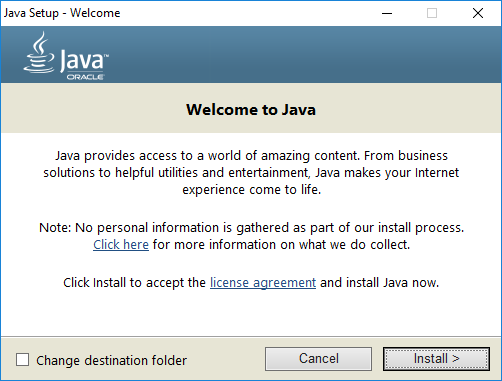 Figure 3: Java Setup Welcome