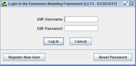 Figure 27: Login to the Emissions Modeling Framework Window