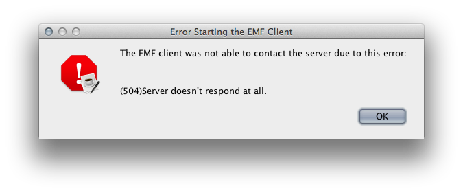 Figure 8.1: Error Starting the EMF Client