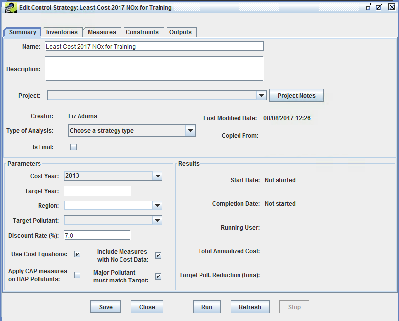 Figure 4.6: Edit Control Strategy Summary Tab