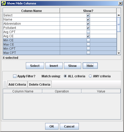 Figure 3.7: Show/Hide Columns Dialog