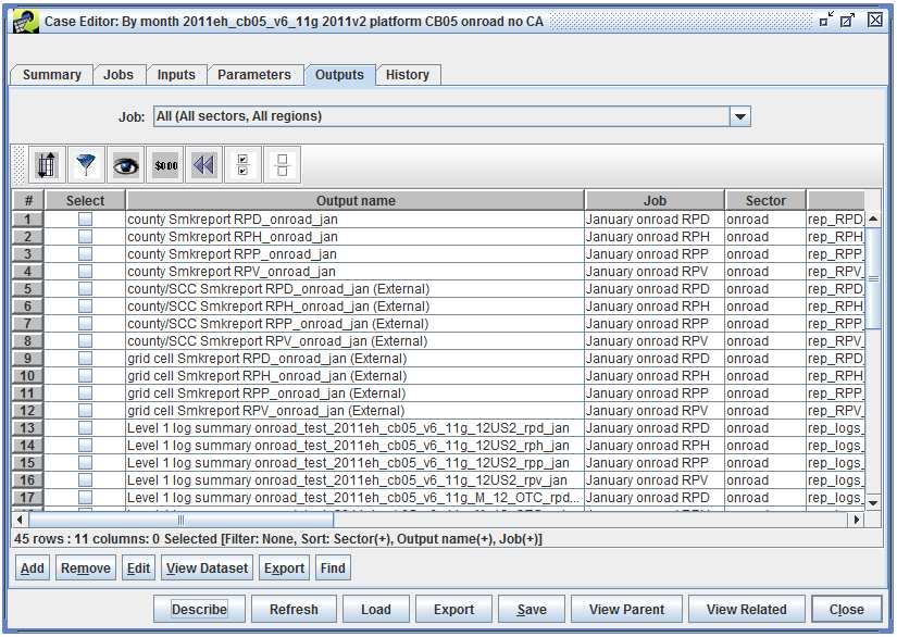 Figure 5.23: Case Editor - Outputs Tab