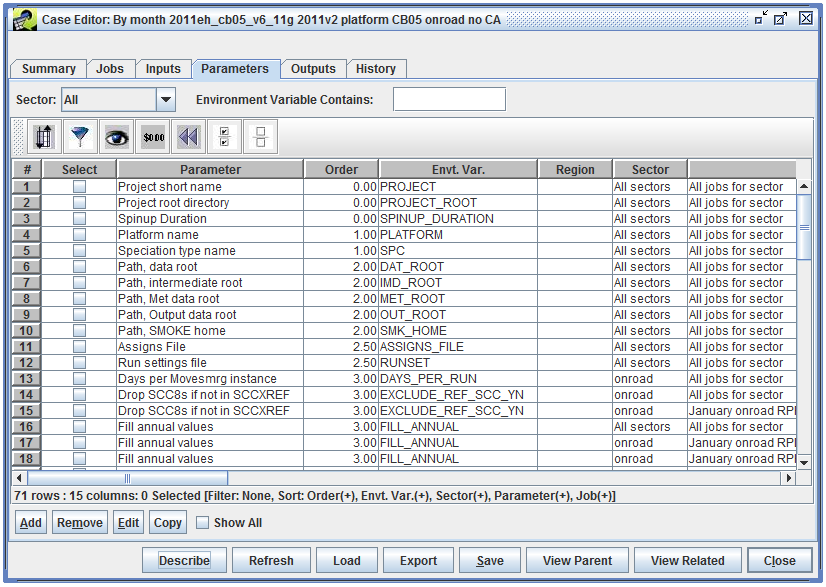 Figure 5.19: Case Editor - Parameters Tab