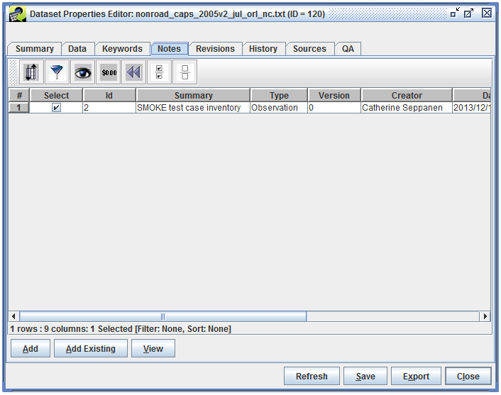 Figure 3.12: Dataset Properties Editor - Notes Tab