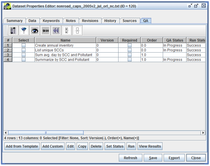 Figure 3.19: Dataset Properties Editor - QA Tab