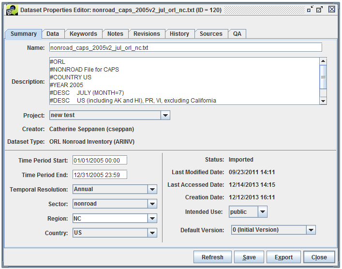 Figure 3.9: Dataset Properties Editor - Summary Tab