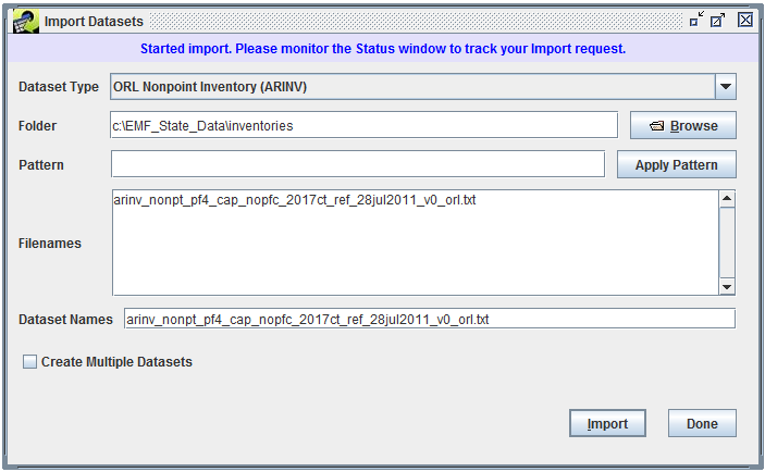 Figure 3.34: Import Datasets: Started Import