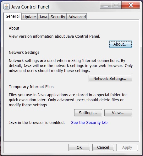 Figure 2.2: Java Control Panel