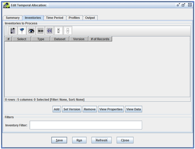 Figure 6.7: Inventories tab for new temporal allocation