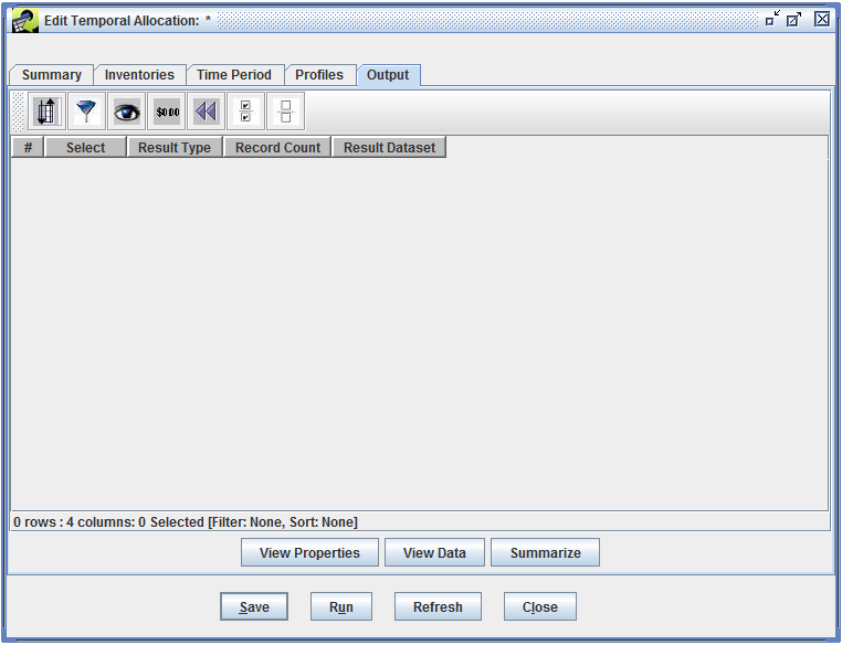 Figure 6.19: Output tab for new temporal allocation