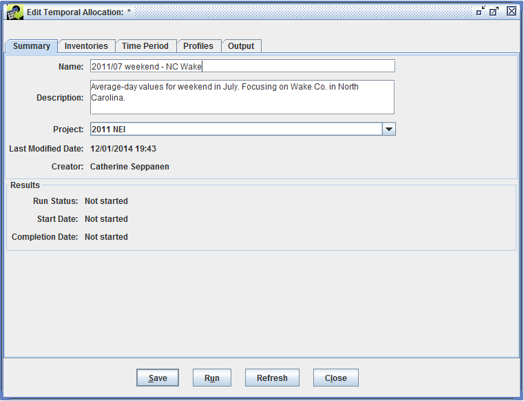 Figure 6.3: New temporal allocation with summary information entered