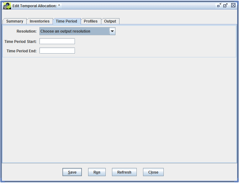 Figure 6.15: Time period tab for new temporal allocation