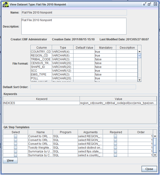 Figure 3.2: View Dataset Type: Flat File 2010 Nonpoint