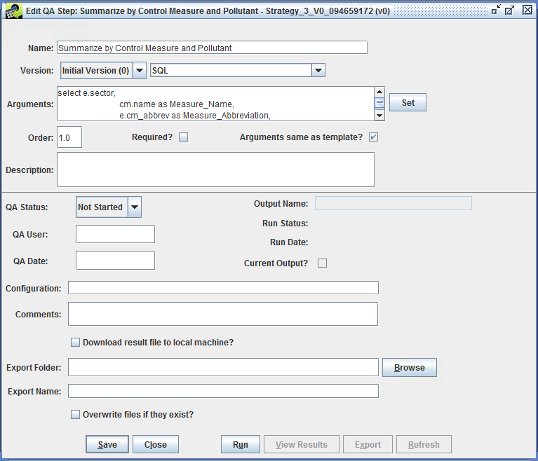 Figure 4.25: Edit QA Step Window to Create a Summary