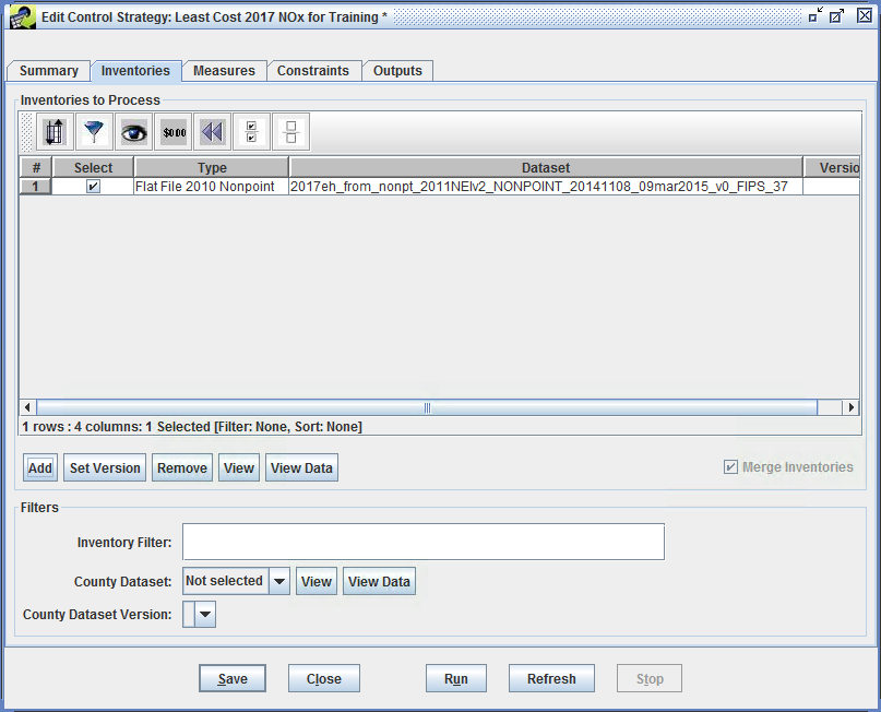 Figure 4.8: Inventories Tab of Edit Control Strategy Window