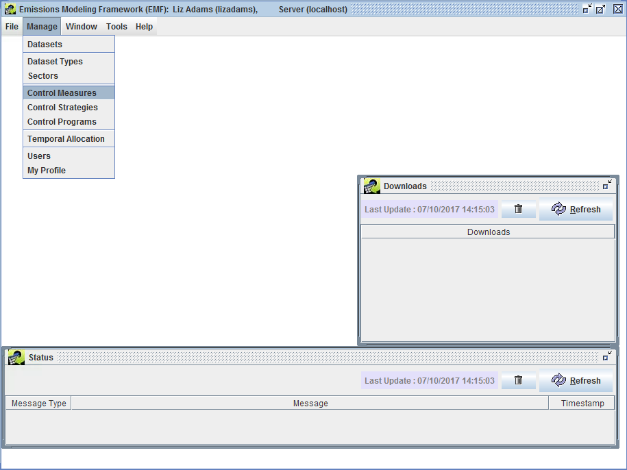 Figure 3.1: Manage Menu of EMF Main Window