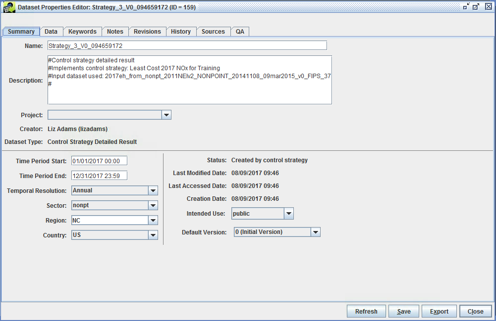 Figure 4.21: Summary Tab of Dataset Properties Editor