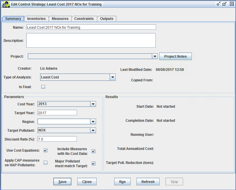 Figure 4.7: Summary Tab of Edit Control Strategy Window