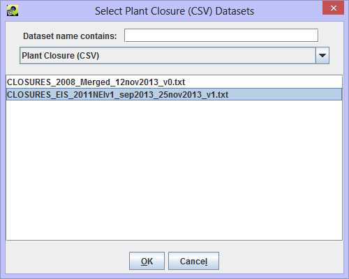 Figure 7.4: Control Program dataset selection