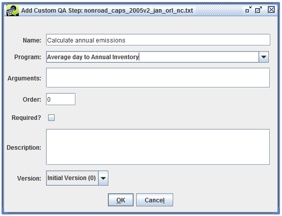 Figure 4.17: Add Custom QA Step Using Average Day to Annual Inventory QA Program