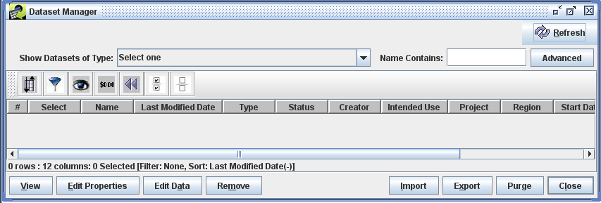 Figure 3.3: Empty Dataset Manager Window