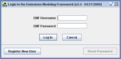 Figure 2.6: Login to the Emissions Modeling Framework Window