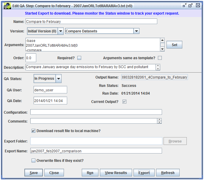 Figure 4.44: Export Started for QA Step Results
