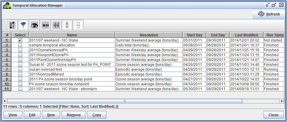Figure 6.20: Select temporal allocation to run in Temporal Allocation Manager