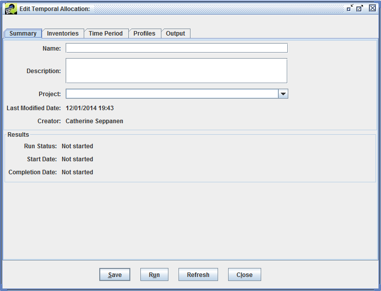 Figure 6.2: Summary tab for new temporal allocation