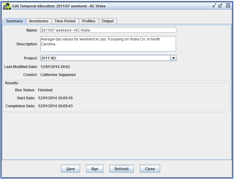 Figure 6.25: Summary tab after temporal allocation is run