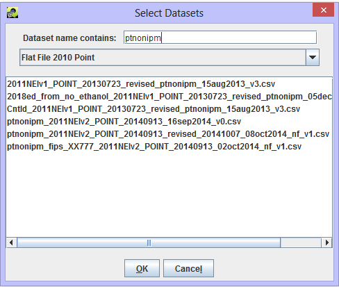 Figure 6.10: Filtered datasets matching selected dataset type