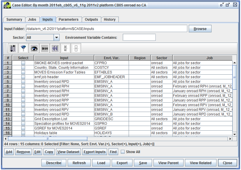 Figure 5.14: Case Editor - Inputs Tab