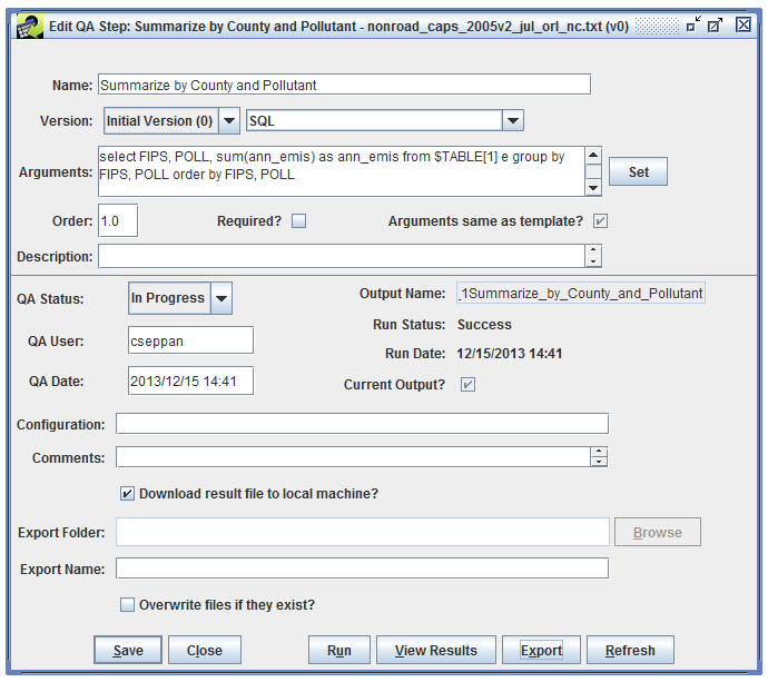 Figure 4.10: Export QA Step Results